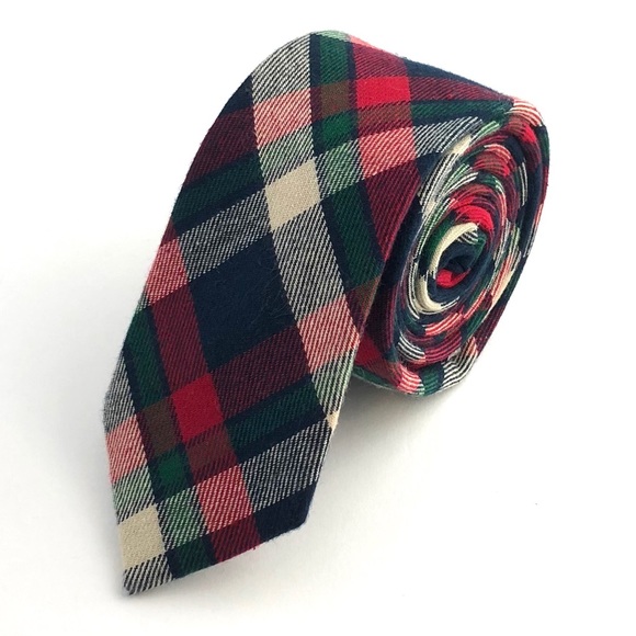 Groomsland | Accessories | Mens Green Red Plaid Flannel Necktie | Poshmark